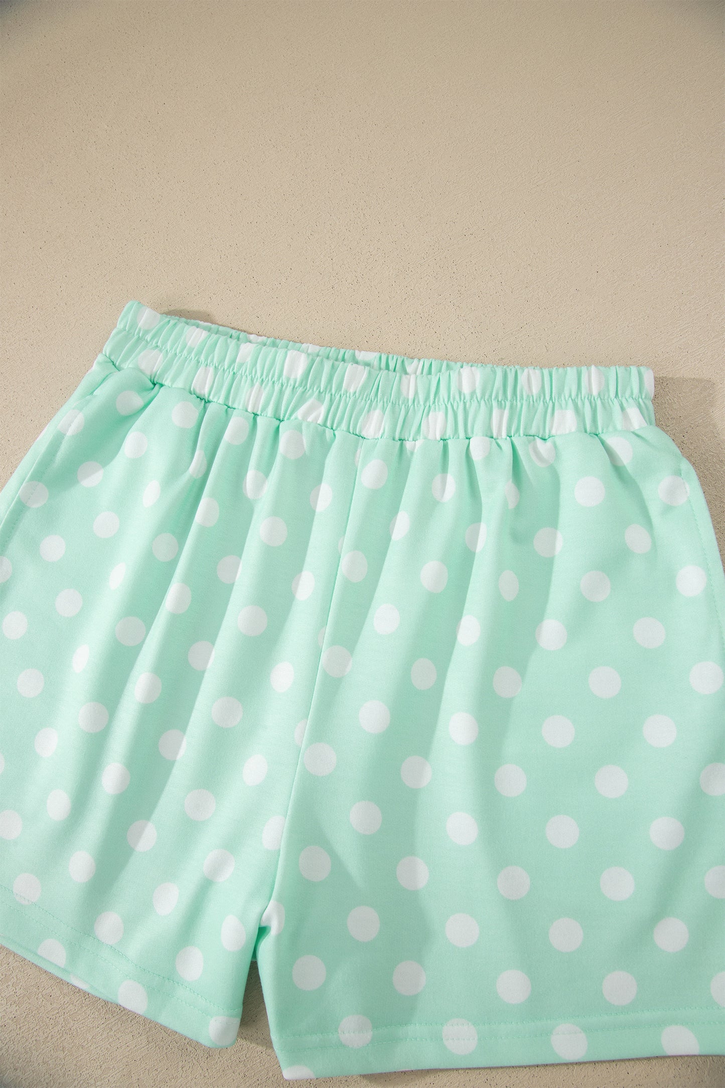 Pink Polka Dot Print Color Block Trim Mock Neck Short Set