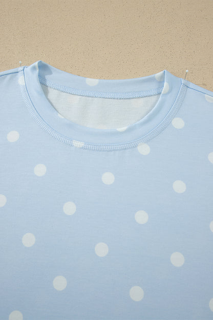 Black Exposed Seam Detail Polka Dot Loose Tee Drawstring Shorts Set
