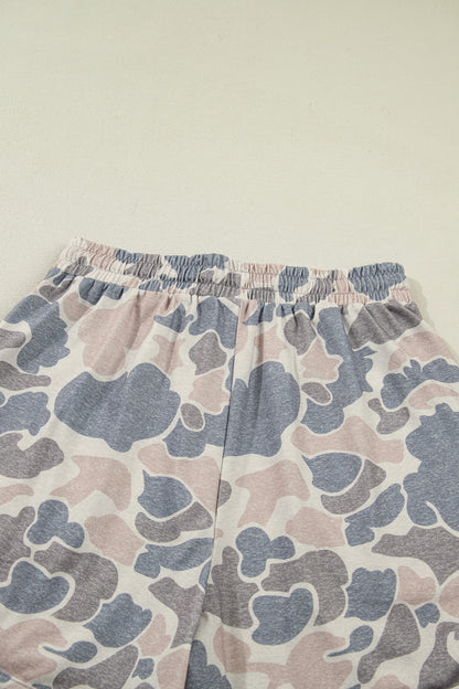 Multicolour Camouflage Loose Tee Drawstring Shorts 2pcs Outfit