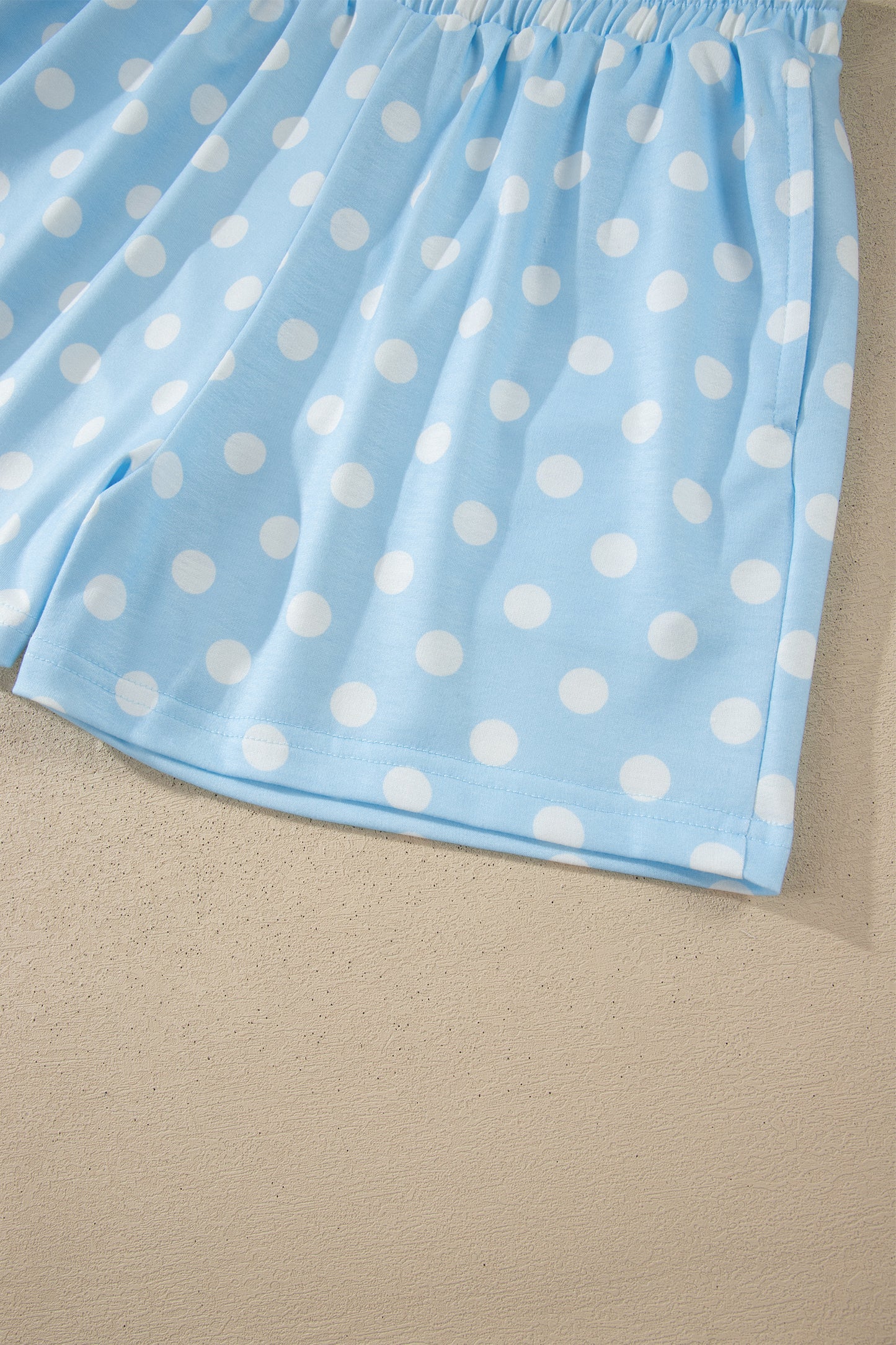 Pink Polka Dot Print Color Block Trim Mock Neck Short Set