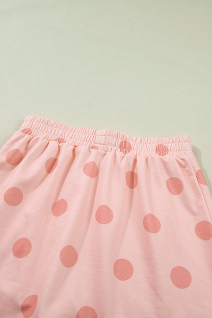 Sky Blue Ribbed Trim Polka Dot Print Tank Split Mini Skort 2pcs Set