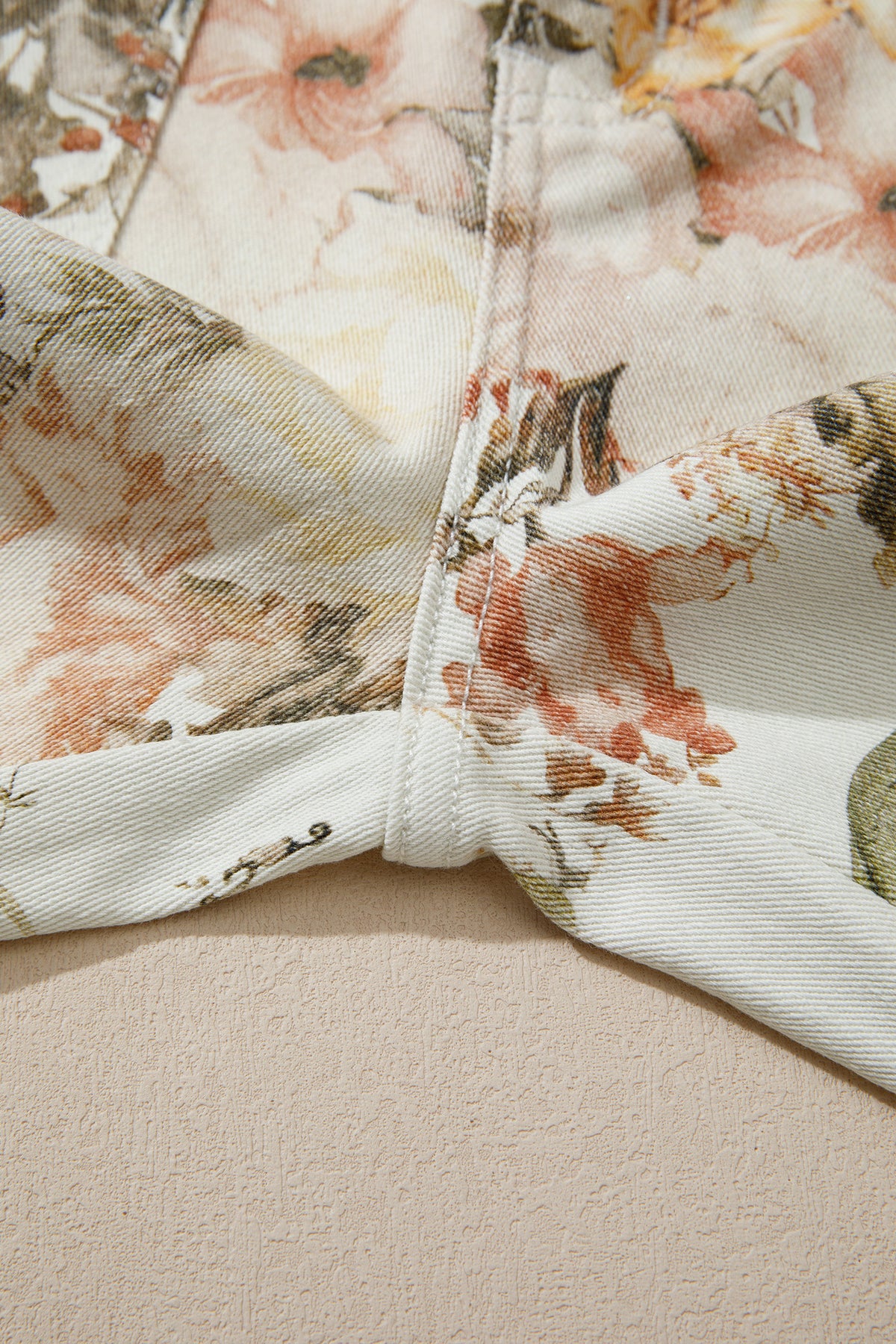 Beige Vintage Style Floral Print High Waist Wide Leg Jeans