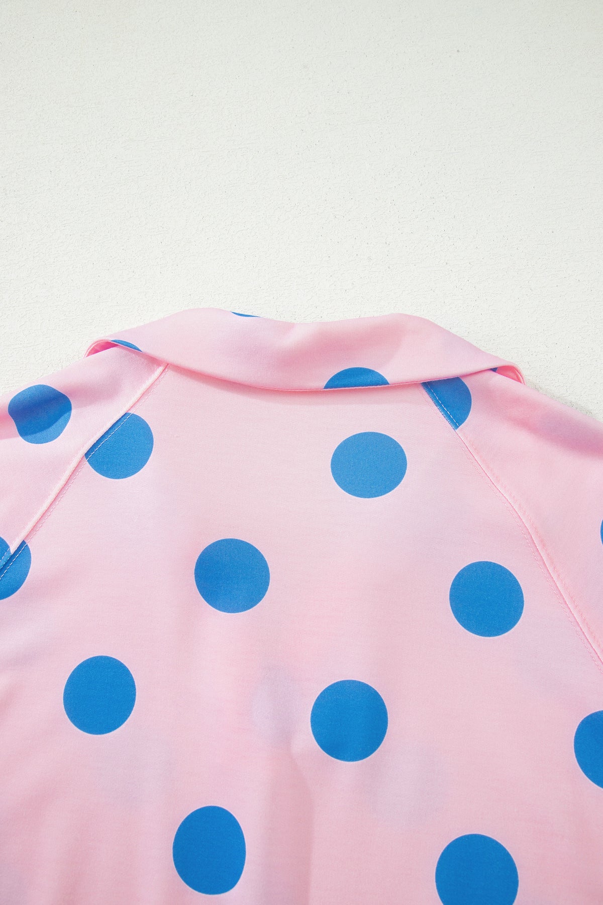 Beige Polka Dot Print V Neck Tee Short Set
