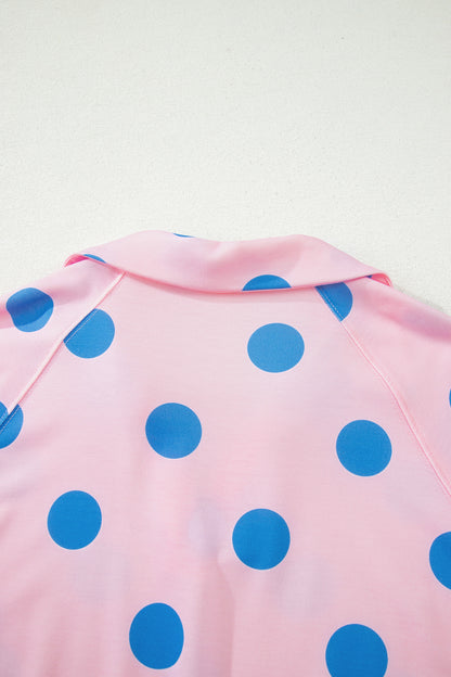 Beige Polka Dot Print V Neck Tee Short Set