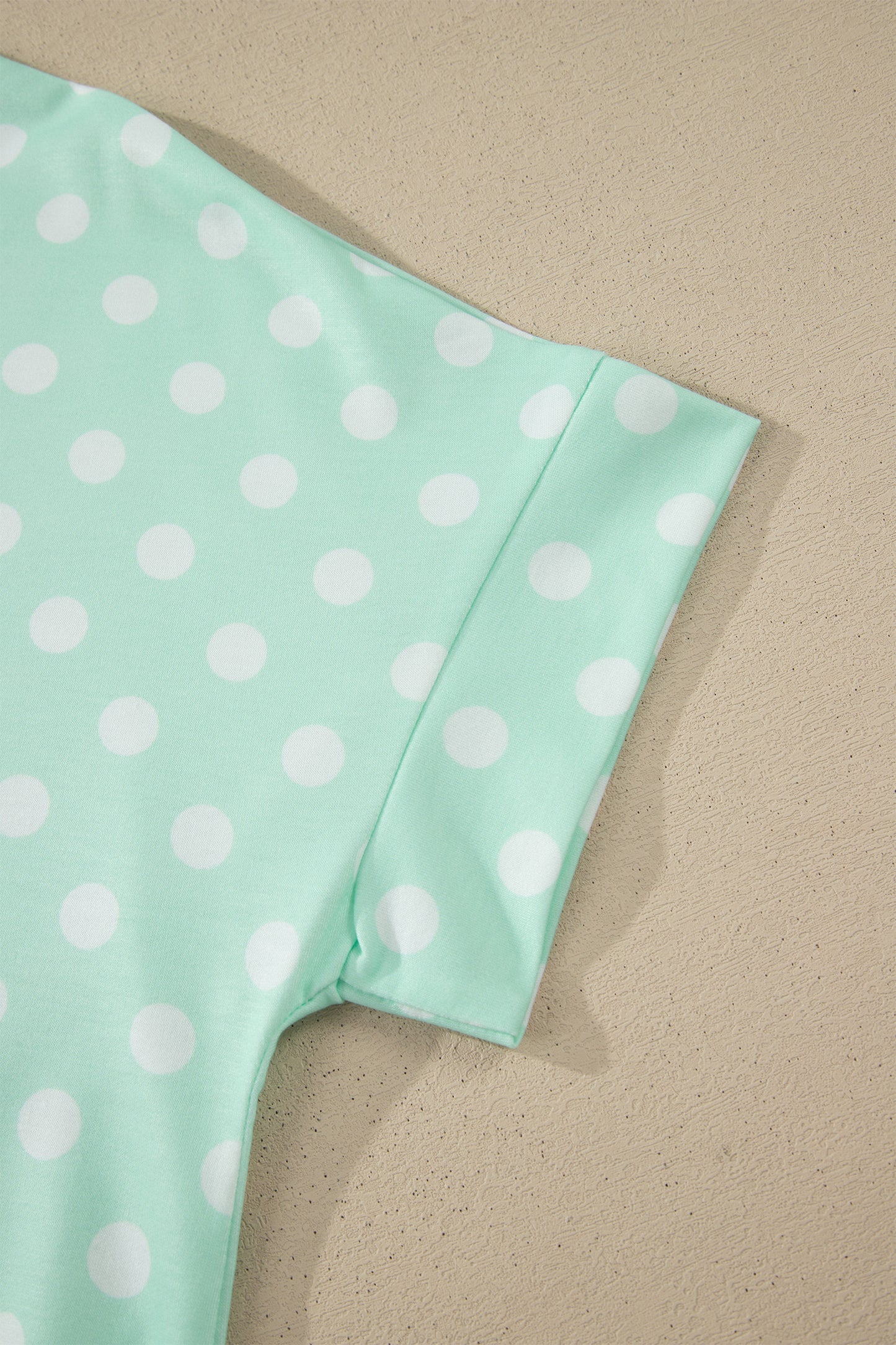 Pink Polka Dot Print Color Block Trim Mock Neck Short Set