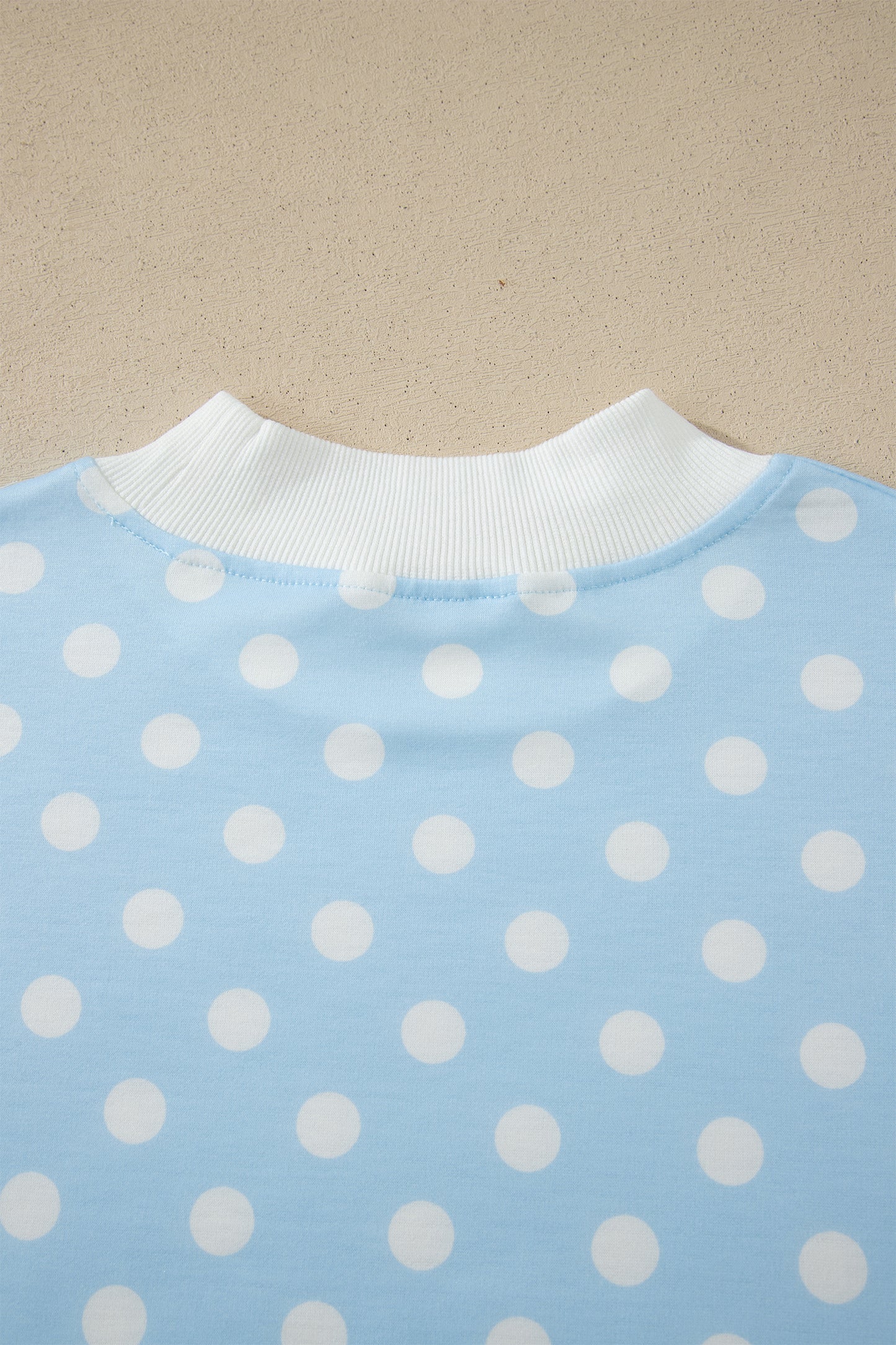 Pink Polka Dot Print Color Block Trim Mock Neck Short Set