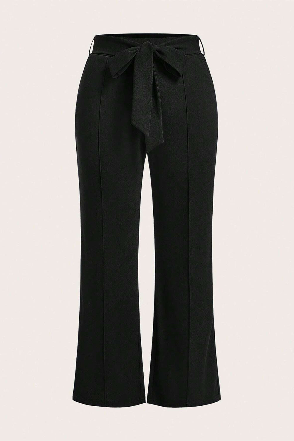 Black Plus Size Knot Waist Textured Shift Pants