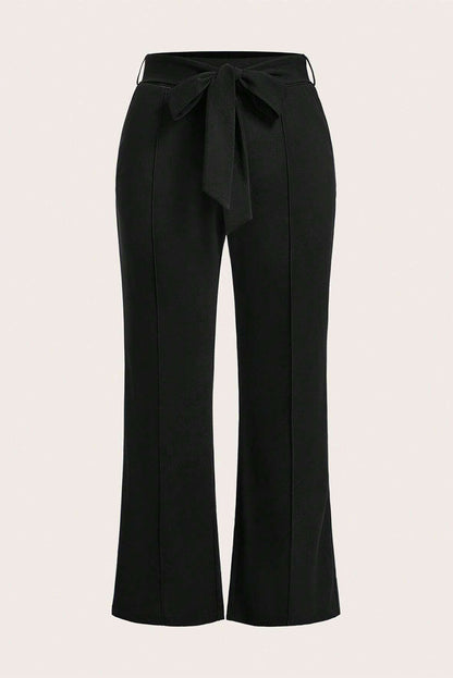 Black Plus Size Knot Waist Textured Shift Pants