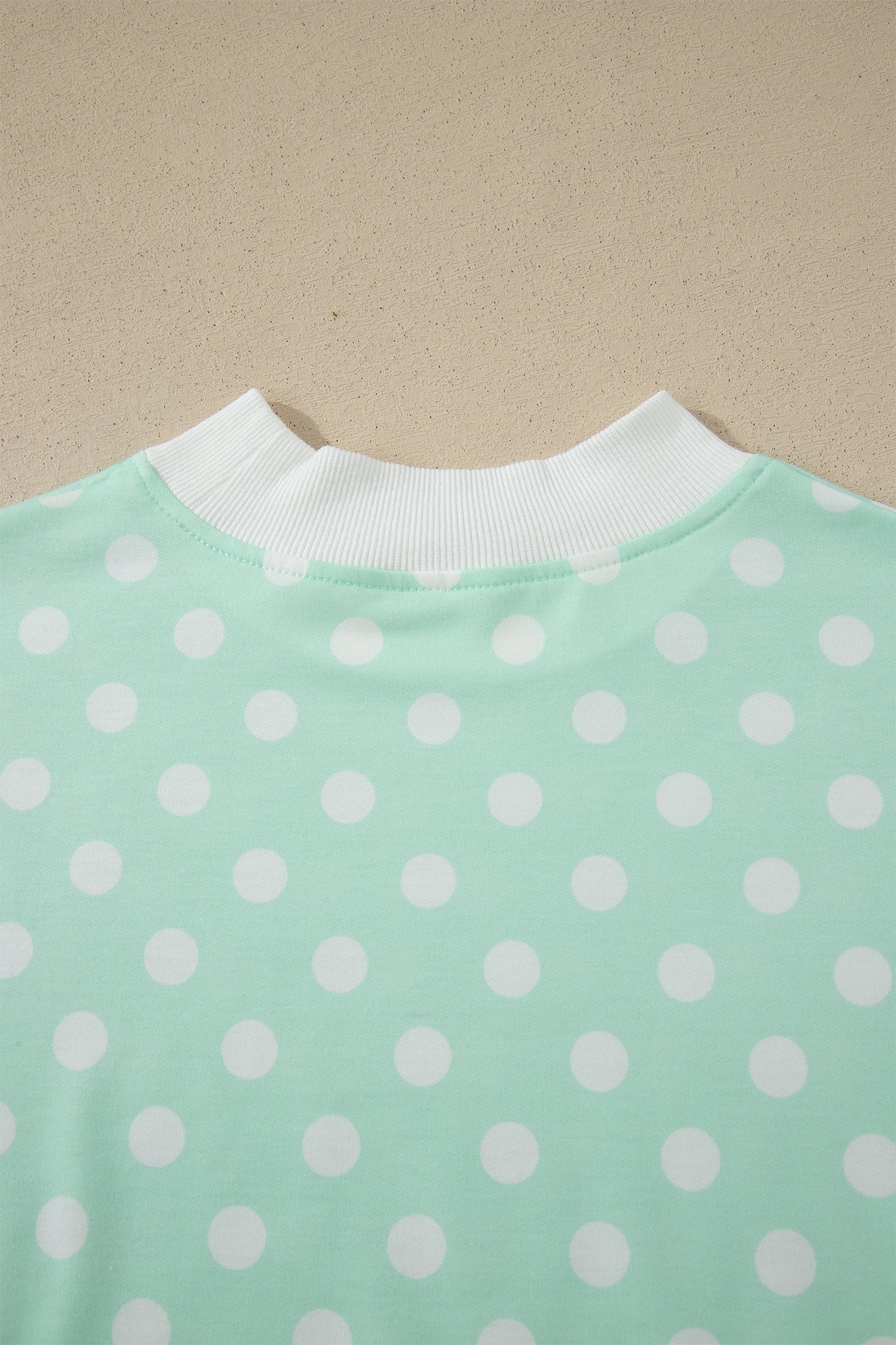 Pink Polka Dot Print Color Block Trim Mock Neck Short Set