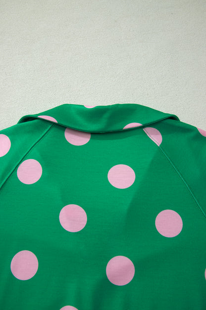 Beige Polka Dot Print V Neck Tee Short Set