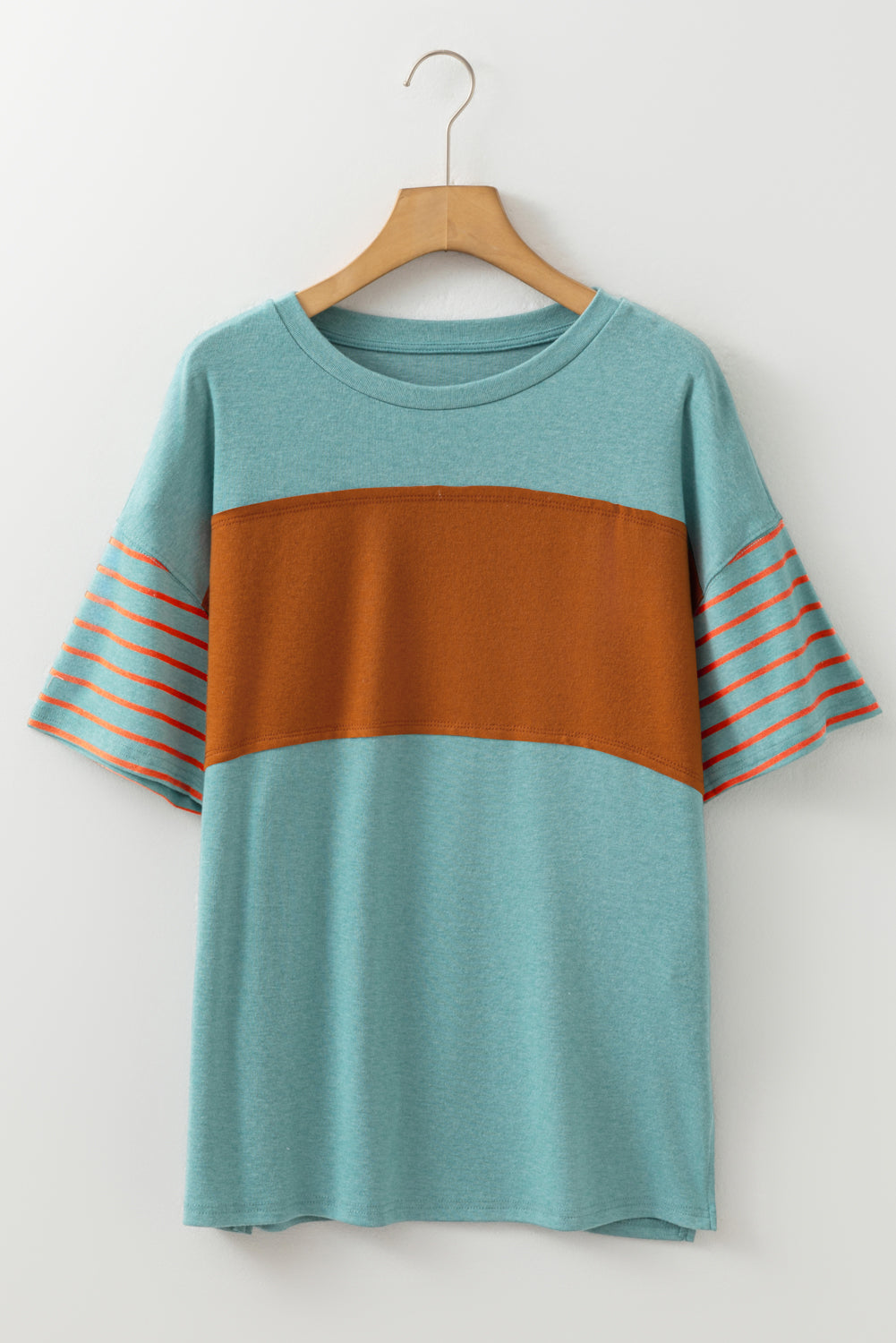 Laurel Green Color Block Striped Detail Loose T Shirt