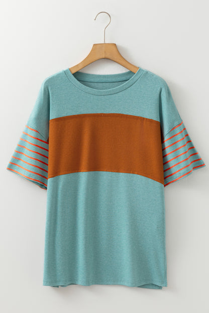 Laurel Green Color Block Striped Detail Loose T Shirt