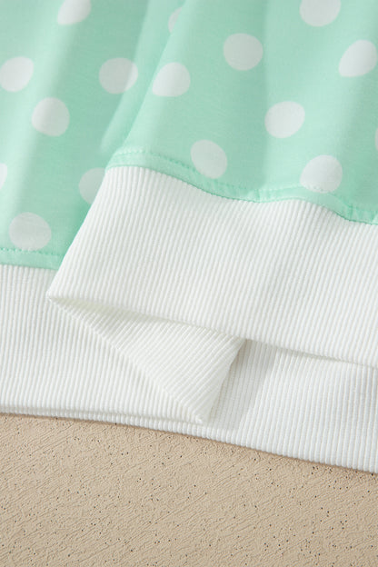 Pink Polka Dot Print Color Block Trim Mock Neck Short Set