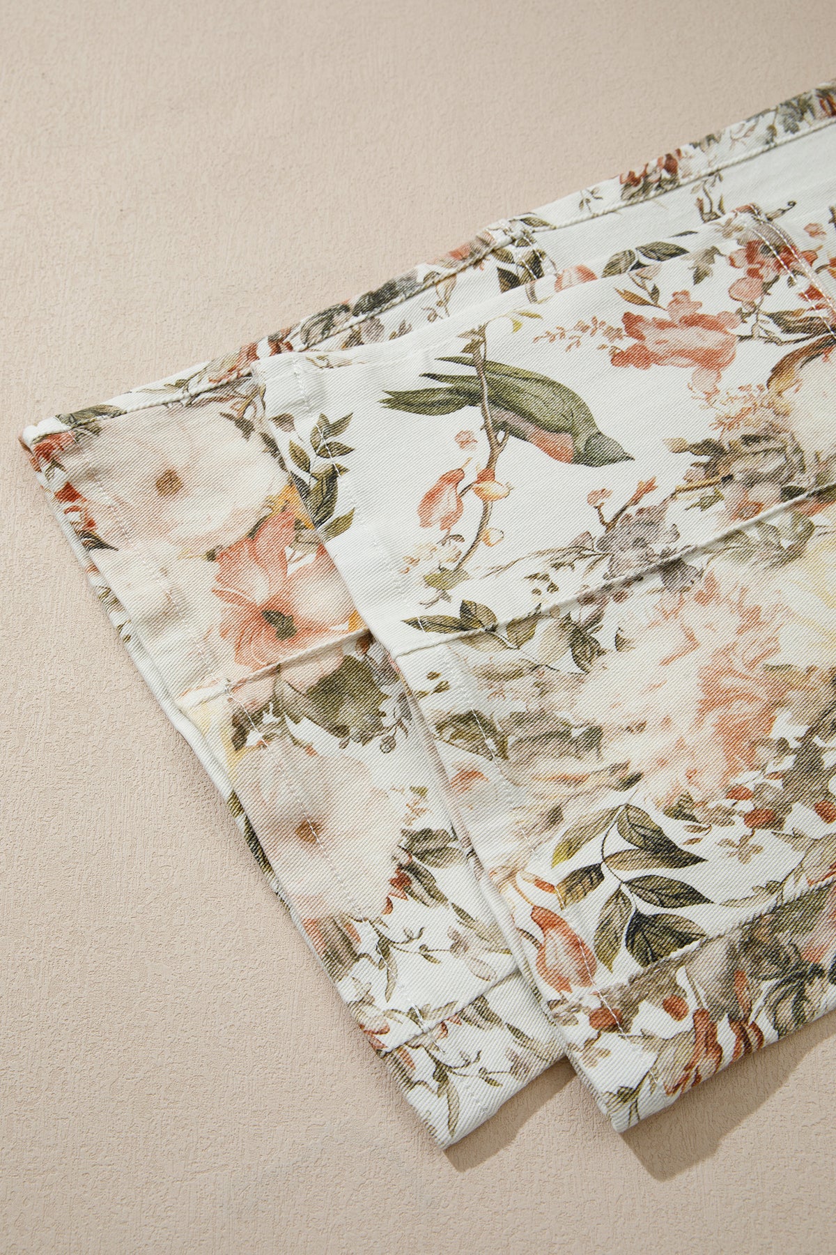 Beige Vintage Style Floral Print High Waist Wide Leg Jeans