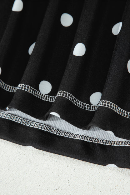 Black Exposed Seam Detail Polka Dot Loose Tee Drawstring Shorts Set
