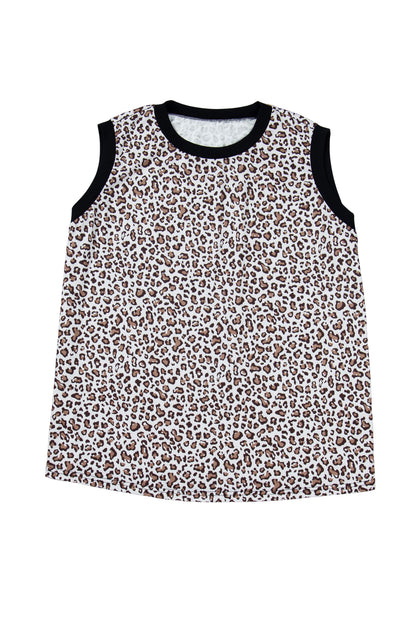 Khaki Contrast Trim Plus Size Leopard Vest