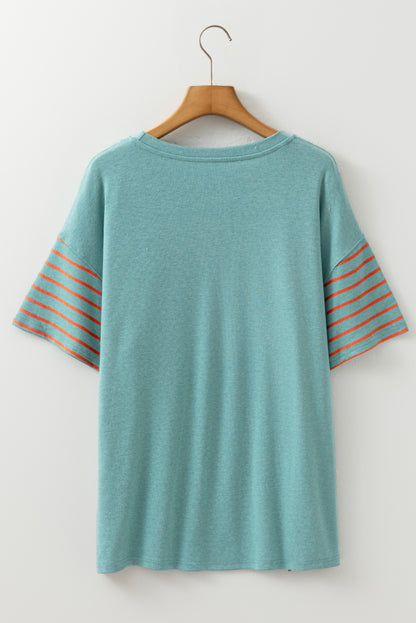 Laurel Green Color Block Striped Detail Loose T Shirt