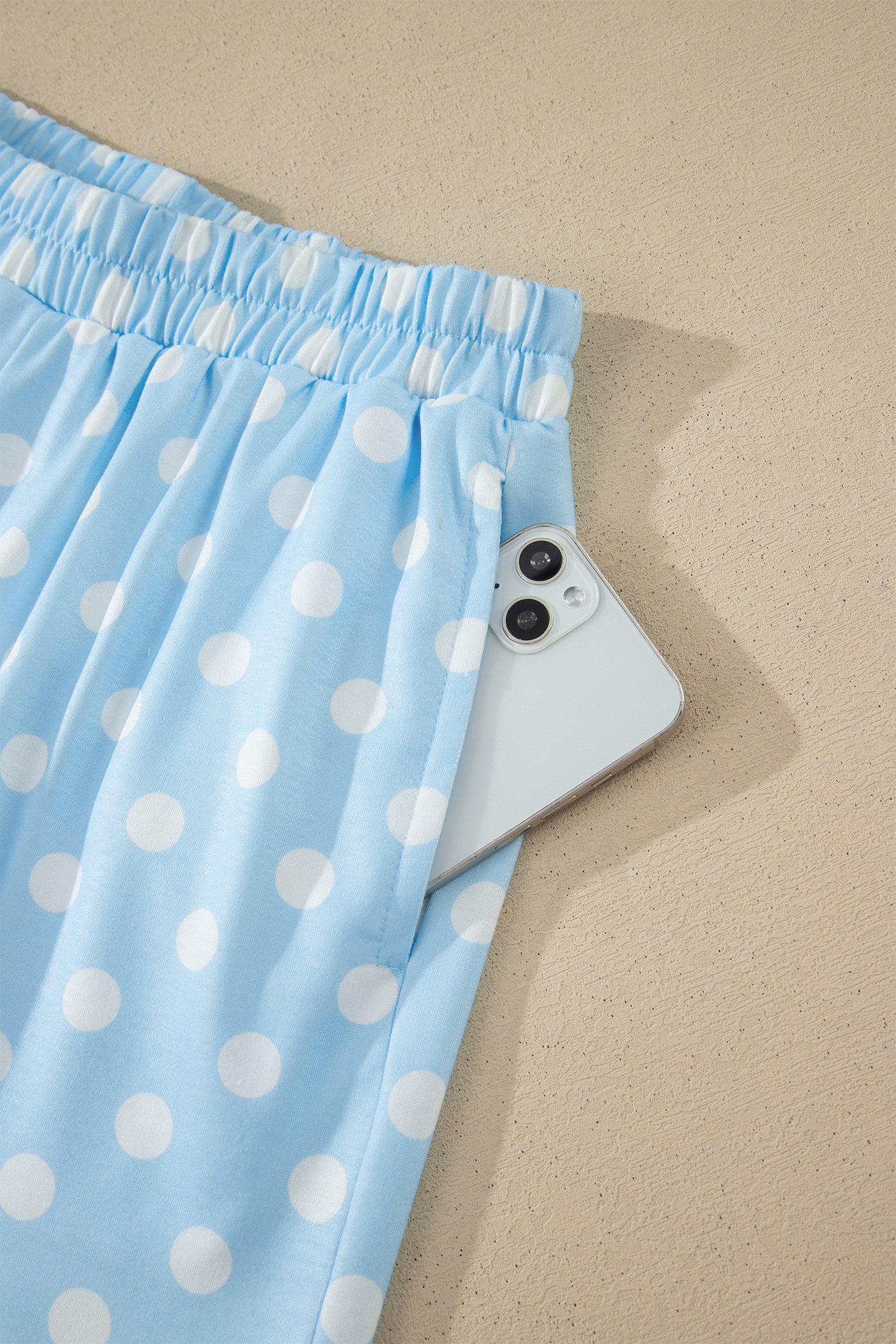 Pink Polka Dot Print Color Block Trim Mock Neck Short Set
