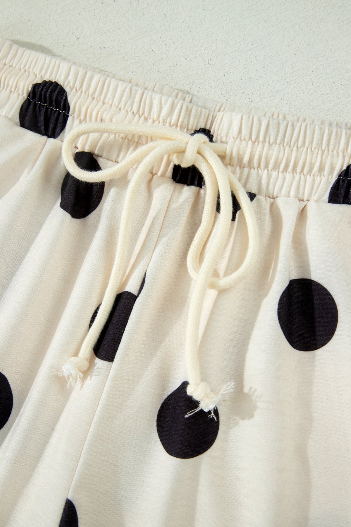 Beige Polka Dot Print V Neck Tee Short Set