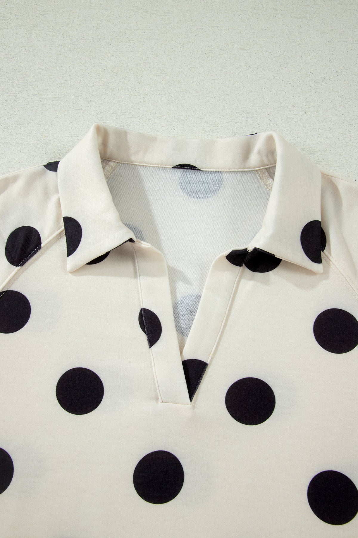 Beige Polka Dot Print V Neck Tee Short Set