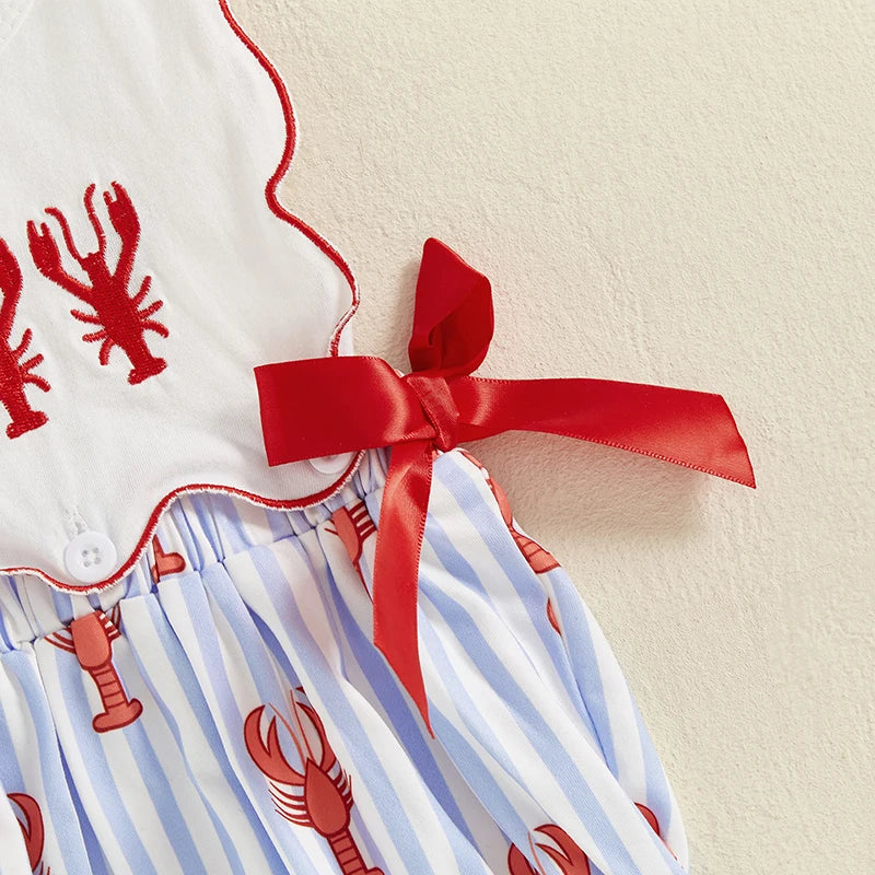 Summer Newborn Baby Casual Lobster Stripe Print Sleeveless Rompers Girl Clothes Fashion Sleeveless Jumpsuit Baby Romper Costume