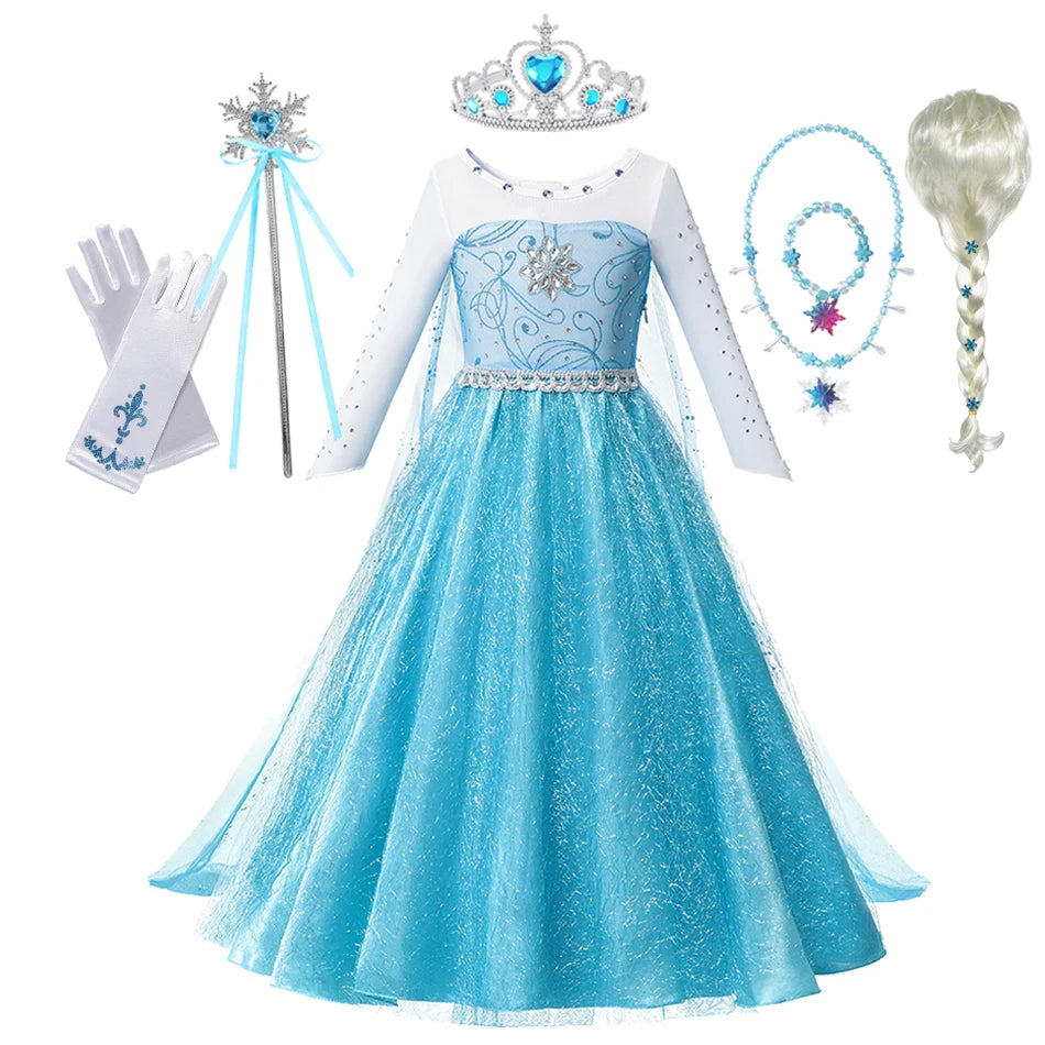 Elsa Anna Costume for Kids Little Girls Dress Children Performance Cloak Dress Up Kids Carnival Long Sleeve Cosplay Dresses