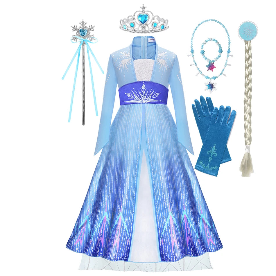Elsa Anna Costume for Kids Little Girls Dress Children Performance Cloak Dress Up Kids Carnival Long Sleeve Cosplay Dresses
