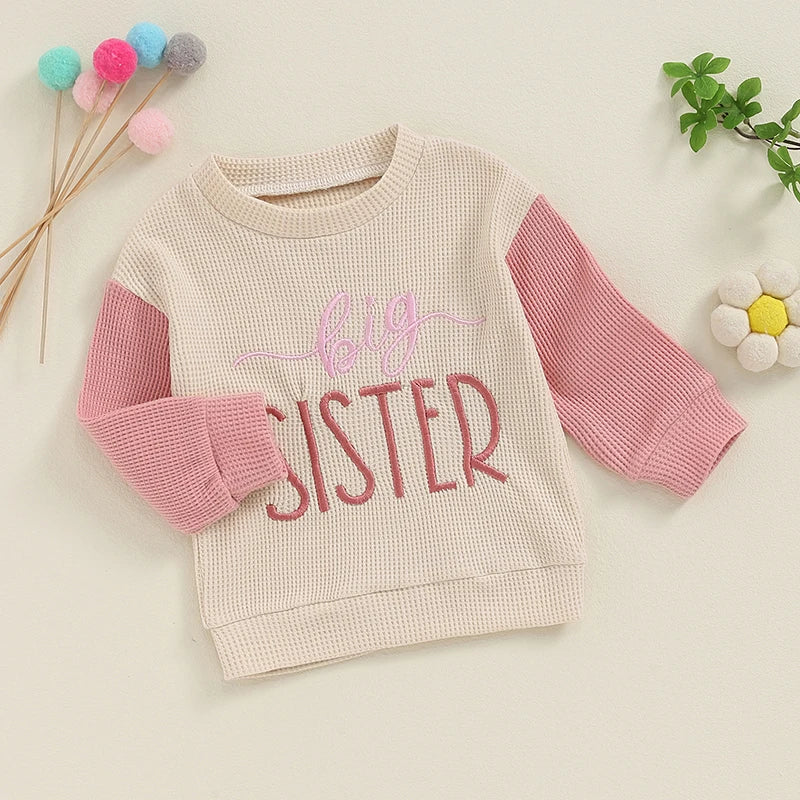 Toddler Clothes Baby Girl Boy Big Sister Crewneck Sweatshirt Big Brother Oversized Sweater Waffle Fall Children's Clothing