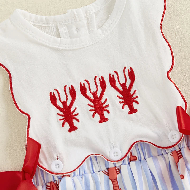 Summer Newborn Baby Casual Lobster Stripe Print Sleeveless Rompers Girl Clothes Fashion Sleeveless Jumpsuit Baby Romper Costume