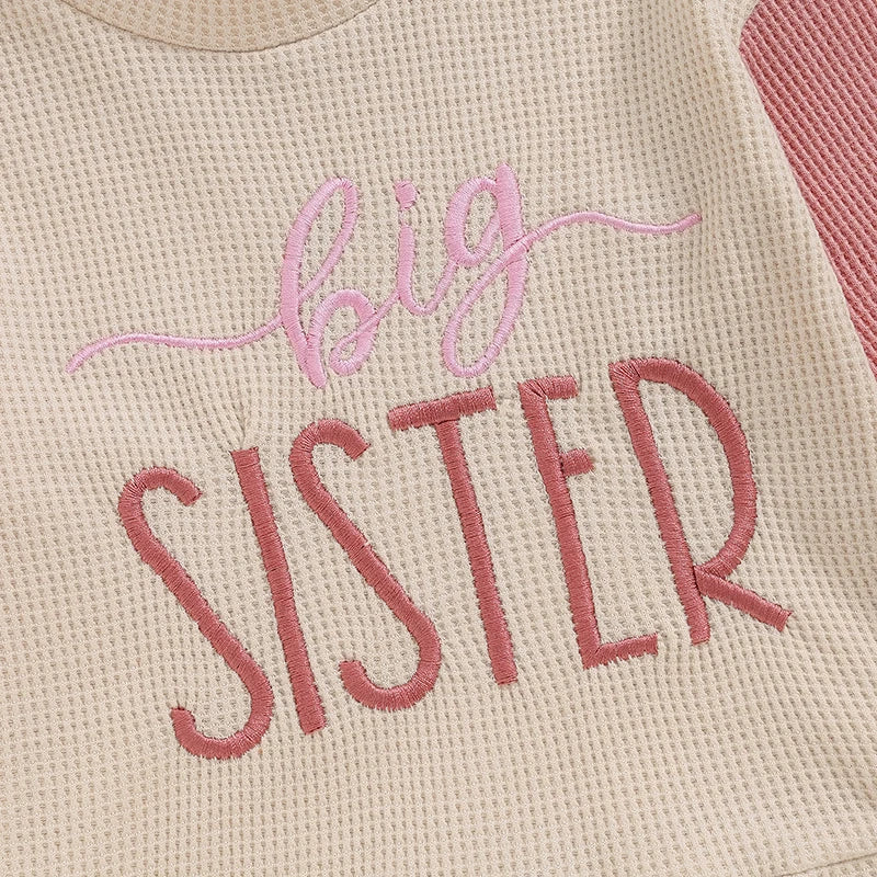 Toddler Clothes Baby Girl Boy Big Sister Crewneck Sweatshirt Big Brother Oversized Sweater Waffle Fall Children's Clothing