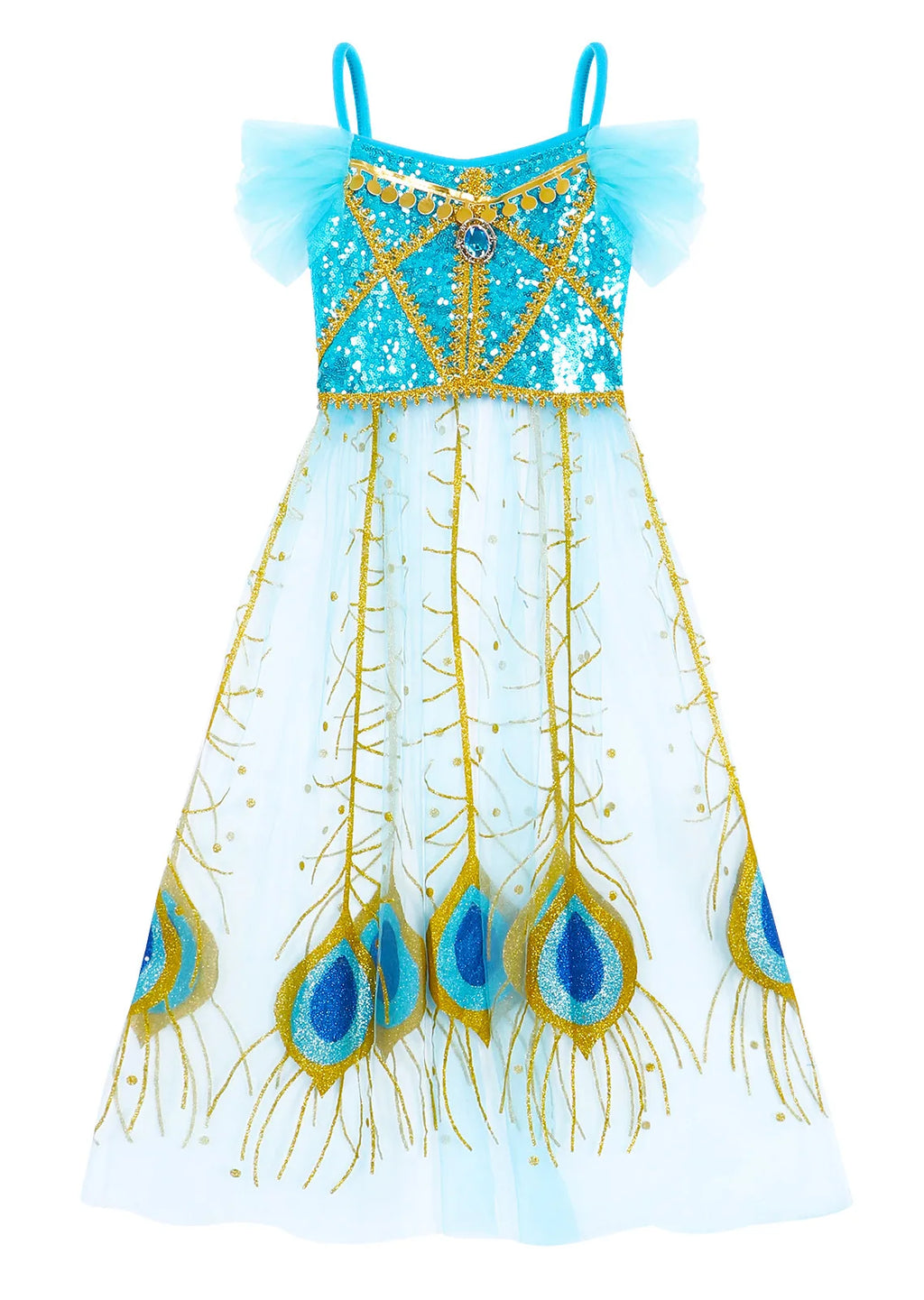 Halloween Costume Aladdin Jasmine Dress For Girl Magic Lamp Live Action Movie Princess Cosplay Costume Tops And Pants With Cloak