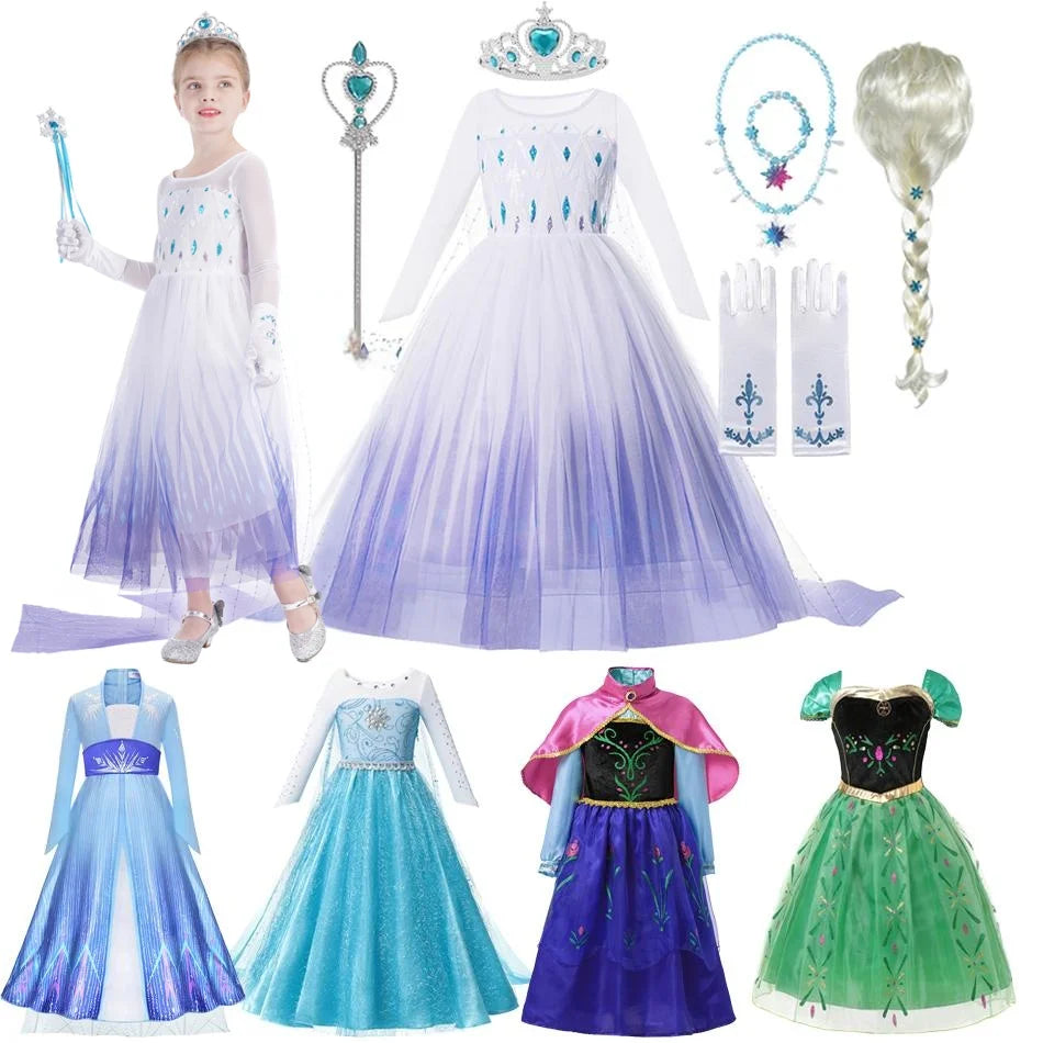 Elsa Anna Costume for Kids Little Girls Dress Children Performance Cloak Dress Up Kids Carnival Long Sleeve Cosplay Dresses
