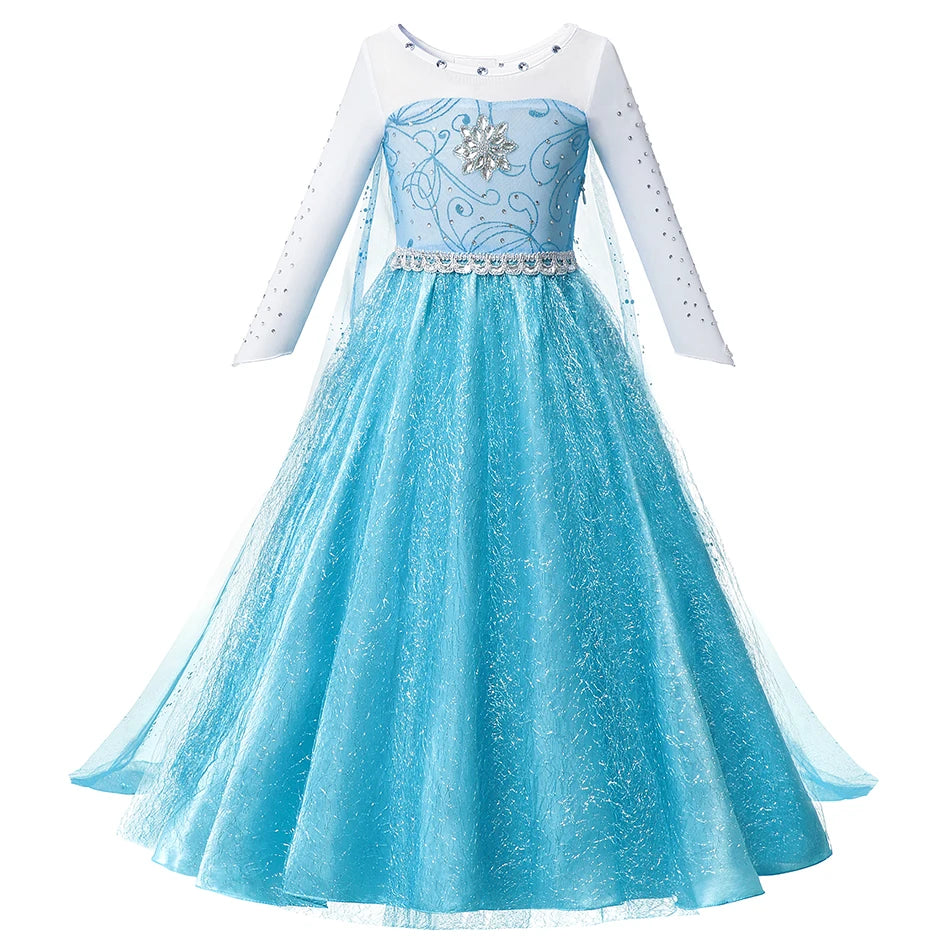 Elsa Anna Costume for Kids Little Girls Dress Children Performance Cloak Dress Up Kids Carnival Long Sleeve Cosplay Dresses