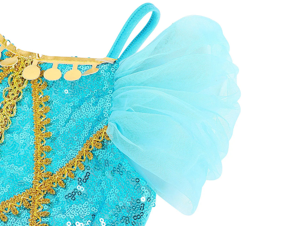 Halloween Costume Aladdin Jasmine Dress For Girl Magic Lamp Live Action Movie Princess Cosplay Costume Tops And Pants With Cloak