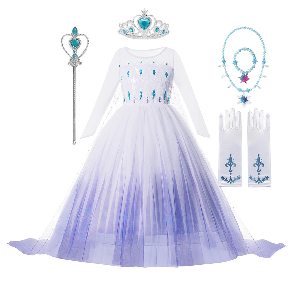Elsa Anna Costume for Kids Little Girls Dress Children Performance Cloak Dress Up Kids Carnival Long Sleeve Cosplay Dresses