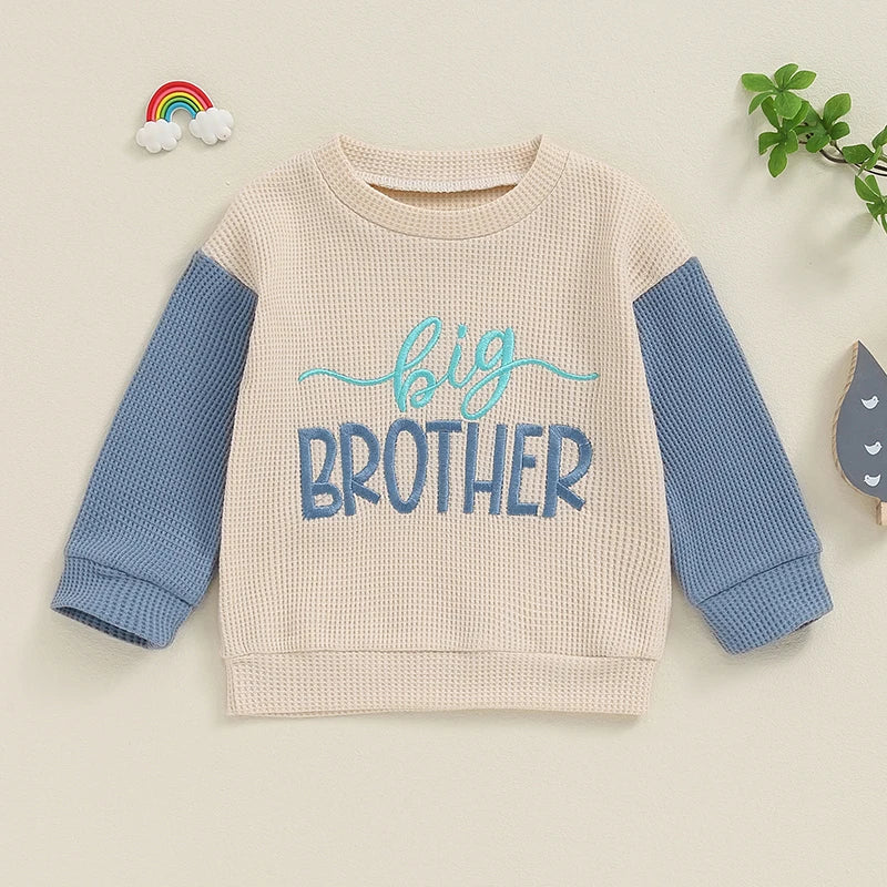 Toddler Clothes Baby Girl Boy Big Sister Crewneck Sweatshirt Big Brother Oversized Sweater Waffle Fall Children's Clothing