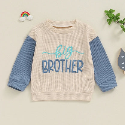 Toddler Clothes Baby Girl Boy Big Sister Crewneck Sweatshirt Big Brother Oversized Sweater Waffle Fall Children's Clothing
