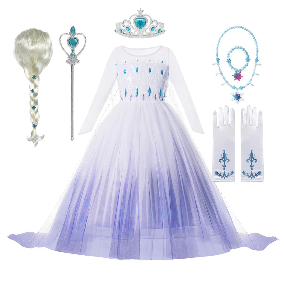 Elsa Anna Costume for Kids Little Girls Dress Children Performance Cloak Dress Up Kids Carnival Long Sleeve Cosplay Dresses