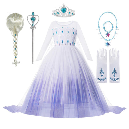 Elsa Anna Costume for Kids Little Girls Dress Children Performance Cloak Dress Up Kids Carnival Long Sleeve Cosplay Dresses