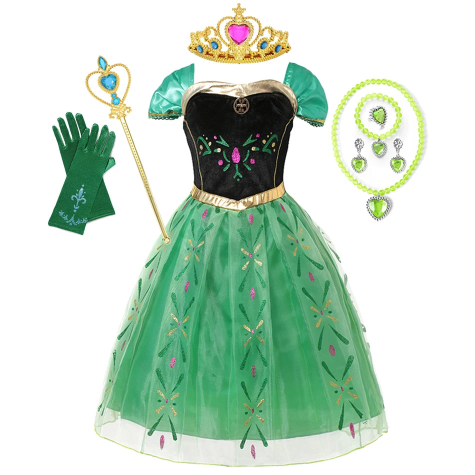 Elsa Anna Costume for Kids Little Girls Dress Children Performance Cloak Dress Up Kids Carnival Long Sleeve Cosplay Dresses