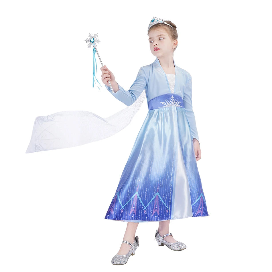 Elsa Anna Costume for Kids Little Girls Dress Children Performance Cloak Dress Up Kids Carnival Long Sleeve Cosplay Dresses
