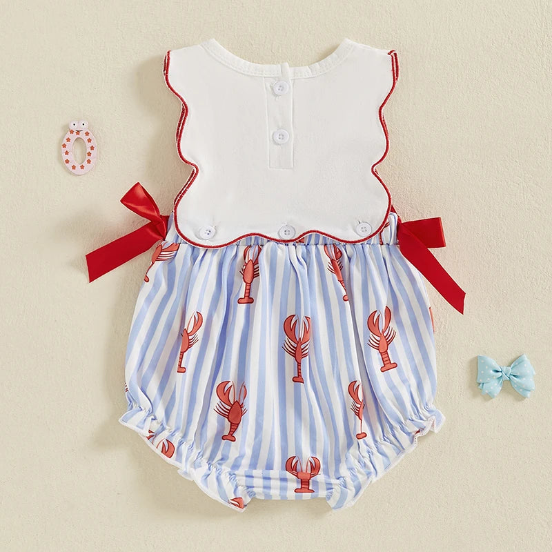 Summer Newborn Baby Casual Lobster Stripe Print Sleeveless Rompers Girl Clothes Fashion Sleeveless Jumpsuit Baby Romper Costume