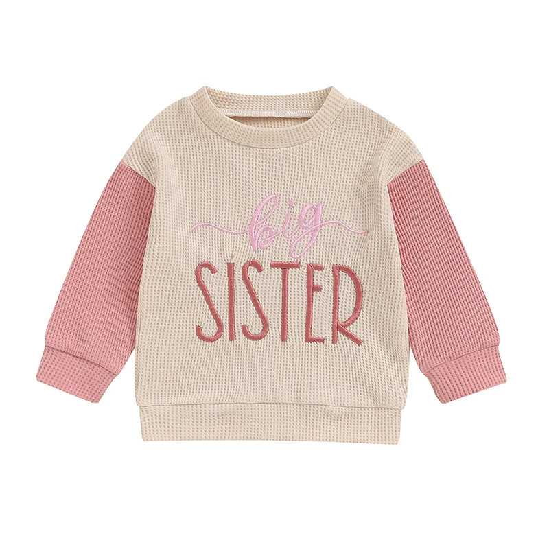 Toddler Clothes Baby Girl Boy Big Sister Crewneck Sweatshirt Big Brother Oversized Sweater Waffle Fall Children's Clothing