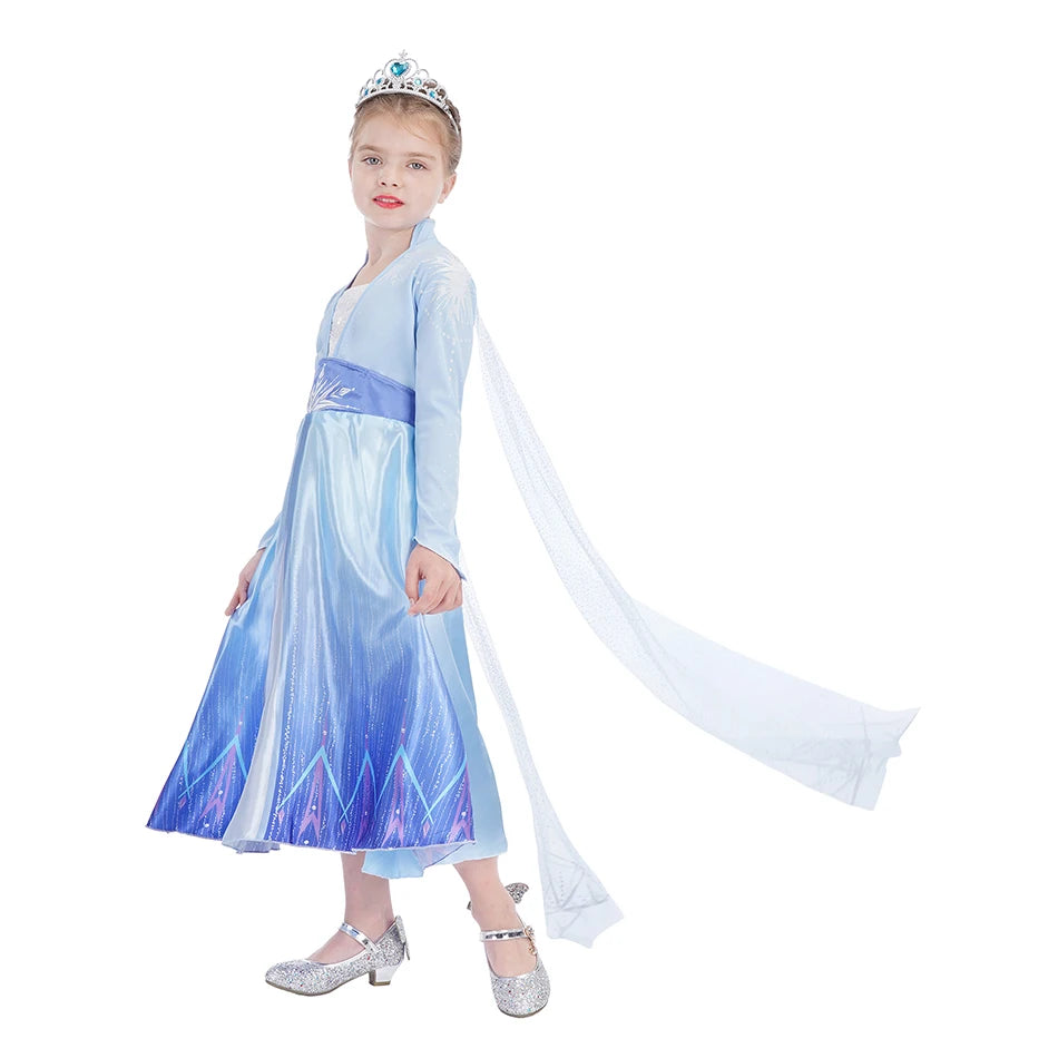 Elsa Anna Costume for Kids Little Girls Dress Children Performance Cloak Dress Up Kids Carnival Long Sleeve Cosplay Dresses
