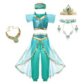 Classic Princess Jasmine Costume for Girls Halloween Carnival Aladdin Cosplay Jasmine Party Clothing Kid Purim Dress Up