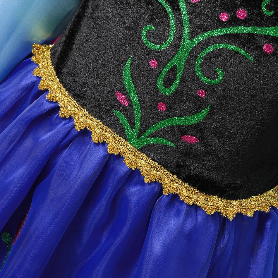 Elsa Anna Costume for Kids Little Girls Dress Children Performance Cloak Dress Up Kids Carnival Long Sleeve Cosplay Dresses