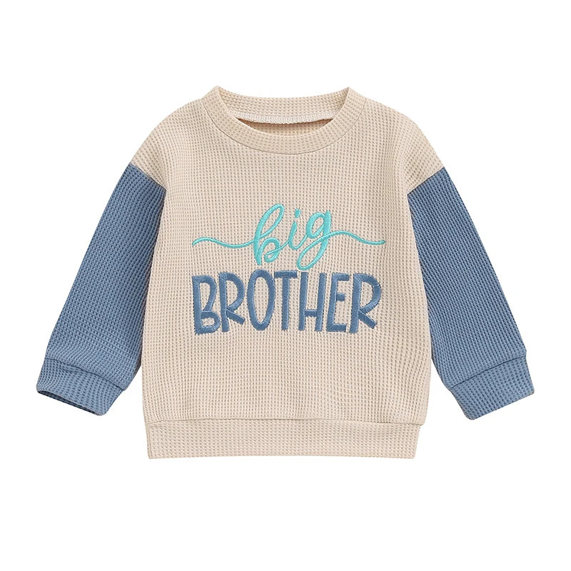 Toddler Clothes Baby Girl Boy Big Sister Crewneck Sweatshirt Big Brother Oversized Sweater Waffle Fall Children's Clothing