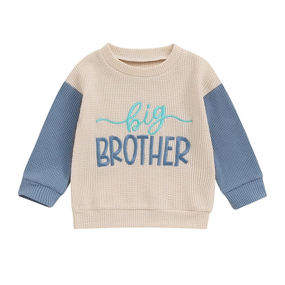 Toddler Clothes Baby Girl Boy Big Sister Crewneck Sweatshirt Big Brother Oversized Sweater Waffle Fall Children's Clothing