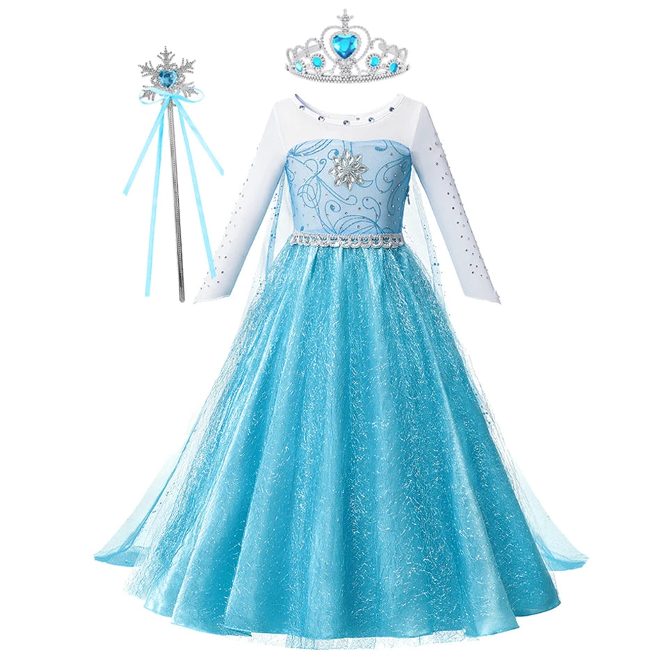 Elsa Anna Costume for Kids Little Girls Dress Children Performance Cloak Dress Up Kids Carnival Long Sleeve Cosplay Dresses