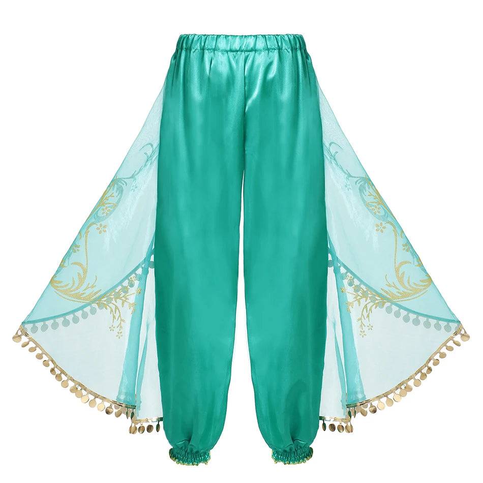 Classic Princess Jasmine Costume for Girls Halloween Carnival Aladdin Cosplay Jasmine Party Clothing Kid Purim Dress Up